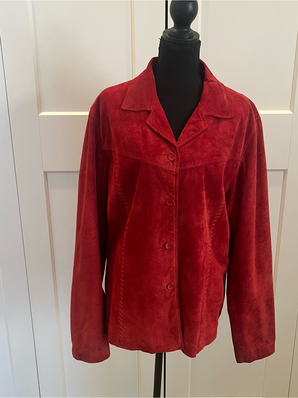 Boston Harbour Vintage Y2K Women's Suede Button-Front Jacket in Lipstick Red XL